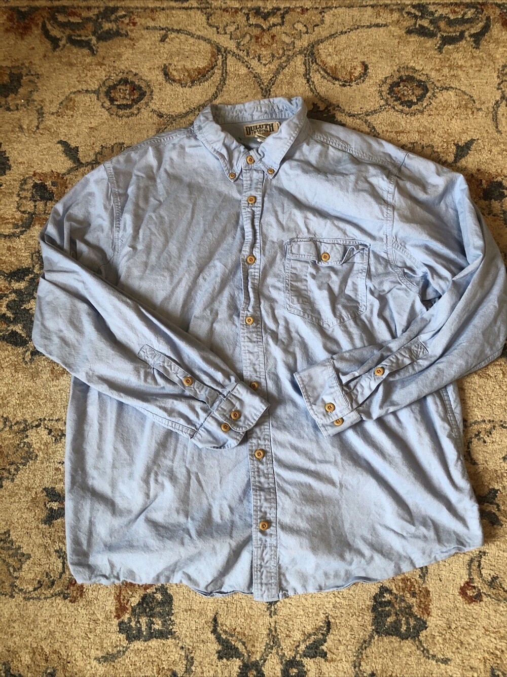 Duluth Trading Flannel Shirt Mens 3XL Trim Fit Button Up Blue Long Sleeve